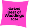 Bright pink badge with "the knot Best of Weddings 2024" in bold black text.